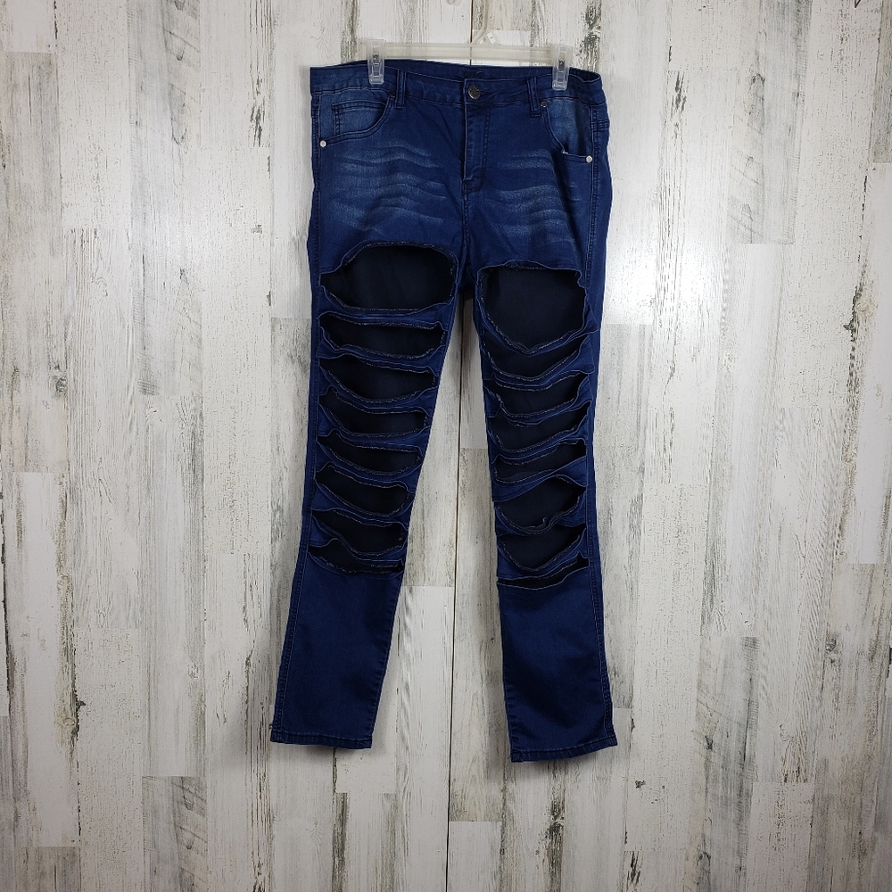 VIP juniors highly ripped dark wash stretchy jeggings - Picture 8 of 8